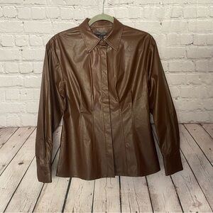 🆕 Banana Republic Brown Faux Leather Button Up Top Blouse Womens Small